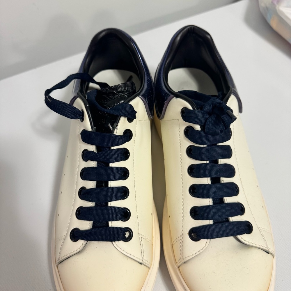 Alexander McQueen White Sneakers with Navy Accents
